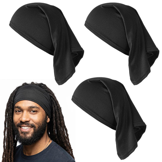 3 PCS Dreadlock Caps for Men Loc Sock Dreadlock Tube Bands Soft and Comfortable for Men & Women, Black