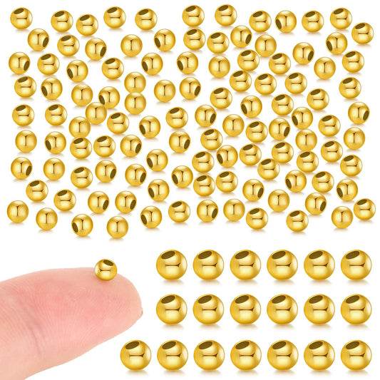 Gold Spacer Beads, 3000 Pieces 4mm Bracelet Beads Round Beads for Bracelets Smooth Jewelry Beads Gold Seamless Loose Ball Beads with 1mm Holes for DIY Bracelets Necklace Jewelry Crafts Making Supplies