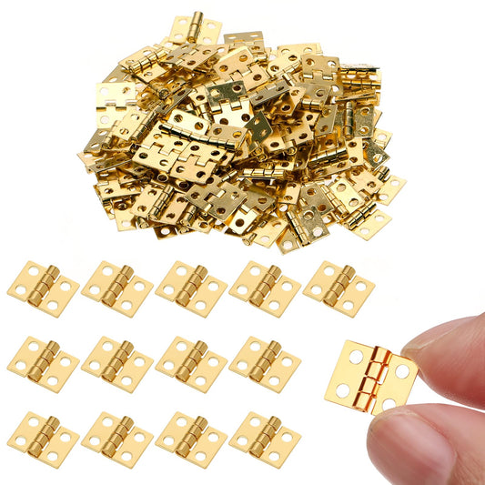 100PCS Brass Cabinet Drawer Butt Hinges Jewellery Box Hinges Small Hinges for Wooden Boxes with Screws 10 x 8mm 180 Degree Rotation Hinges for Miniature Furniture Wooden Box Chest Box DIY Accessories