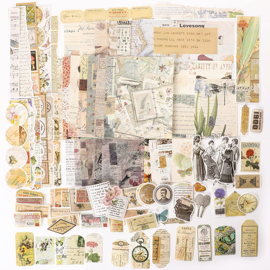 100Pcs Vintage Junk Journal Supplies,Retro Scrapbook Stickers Kit Decoupage Paper Sticker Material for Art Journaling Vintage Scrapbooking Sticker Scrapbooking Supplies Kit Cute Scrapbook Kit
