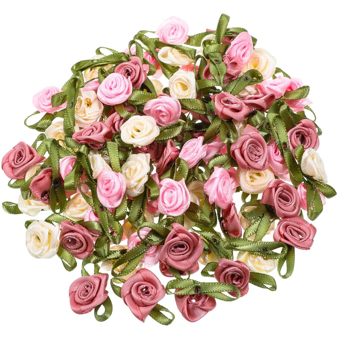 100 PCS 15mm Multicoloured Mini Rose Flowers, Satin Ribbon Bows Appliques, Mini Roses for Crafts, DIY Sewing Craft Accessories, Wedding Bride Gift Decoration, Fabric Ribbons