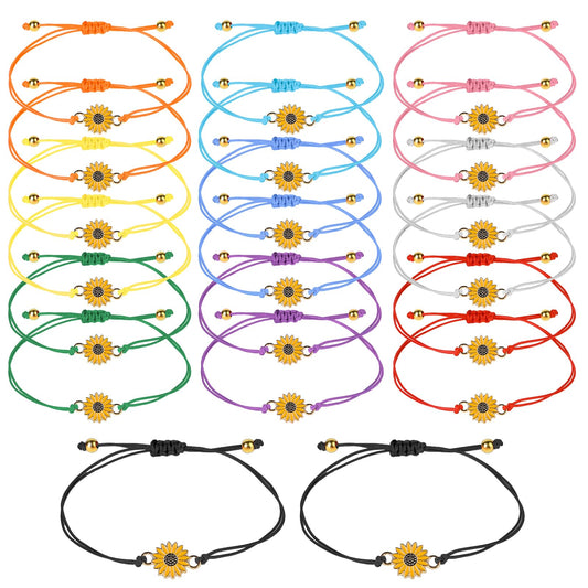 salbsever 20 Pcs Sunflower Bracelets Handmade Friendship Bracelet Adjustable Boho Couple Bracelets Rope Bracelets Bulk Friendship Bracelets for Women Girls Summer Party Gift Favors