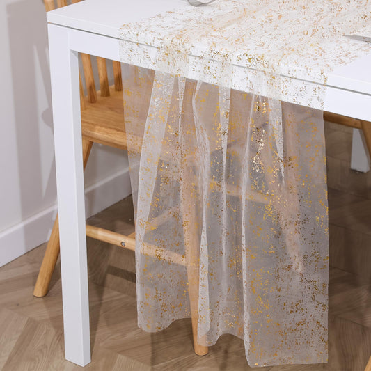 10Ft Gold Table Runner, Gold Sheer Chiffon Cheesecloth Runner Glitter Sequin Metallic Foil Table Runner Romantic Boho Gauze Table Decorations Centerpiece for Wedding Birthday Christmas Bridal Shower