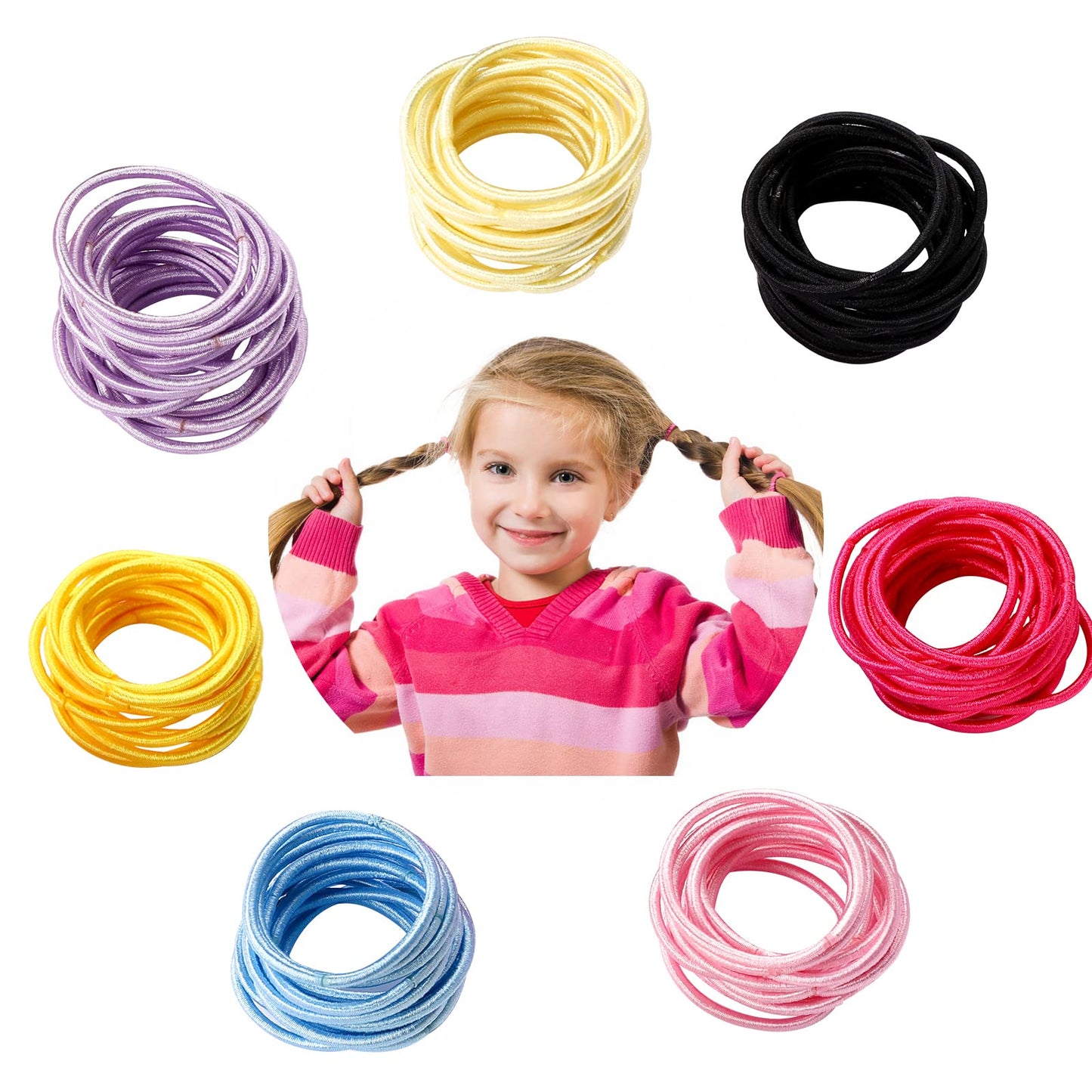 100 Pieces Hair Ties, Elastic Hairbands Baby Hair Tie for Thin Hair, Multicolor 2mm Small Hair Bands Colourful Ponytail Holders Hair Accessories for Girls, Kids, Toddlers
