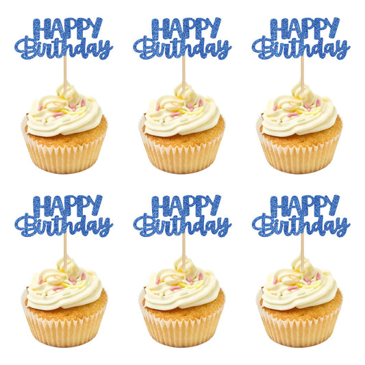 Pack of 24 Birthday Cake Decorations, 6 Colours, Happy Birthday Cake Decoration, Reusable Cake Topper, Birthday Cake Decoration, Cupcake Topper, Muffin Decoration, Happy Birthday Cake Decoration for