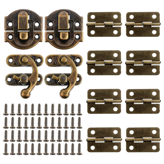 Fittings Antique Wooden Box Jewellery Box Hinges and Clasps, Retro Vintage Style Hinges Small Latch Closure with Matching Screws Vintage Rectangular Hinge Repair Projects