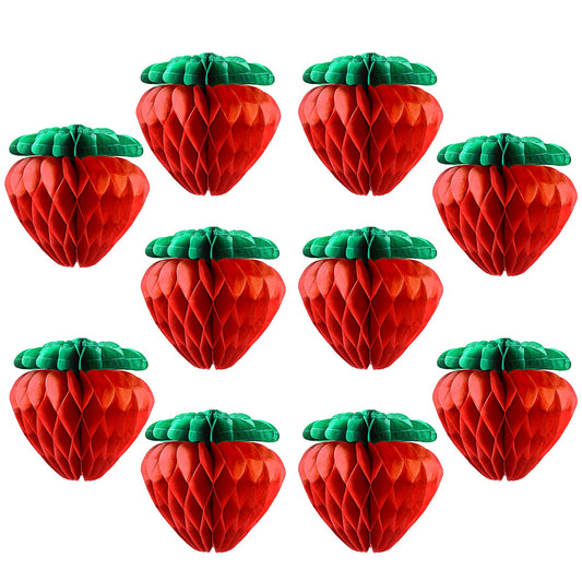 Paper Strawberry Honeycomb Ball 6 Inch Red Paper Strawberry Ball for Strawberry Birthday Party Decorations Party Supplies Hanging Ornaments 10PCS