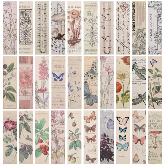 30 Pcs Vintage Aesthetic Bookmarks Paper Butterfly Bookmarks Aesthetic Cute Pretty Paper Bookmarks Elegant Pattern Book Plant Bookmark Retro Natural Flower Cardboard Bookmarks for Book Lovers Women
