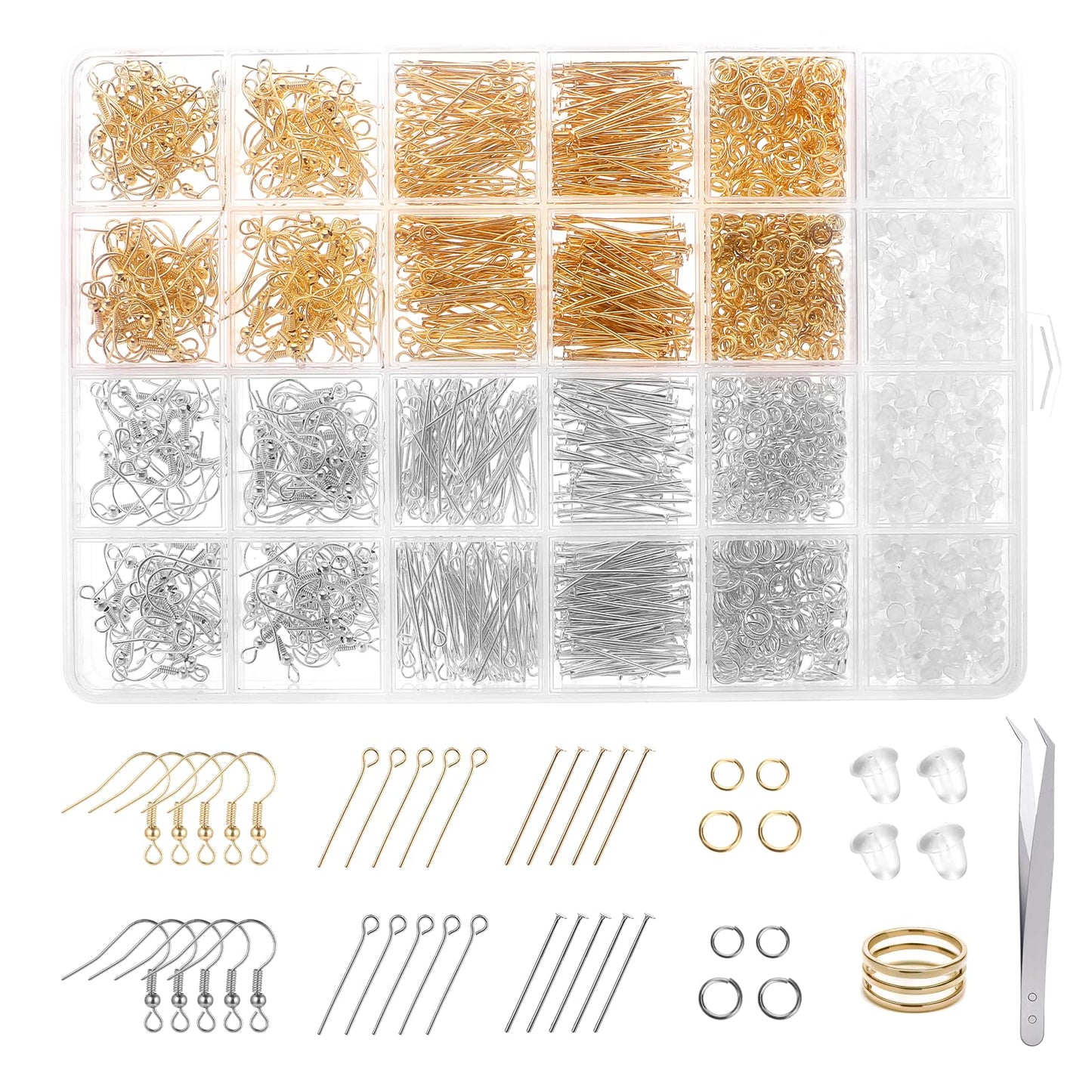 Styquenzer Earring Making Kit, 2002Pcs Earring Making Supplies with Earring Hooks, Jump Rings, Earring Backs, Earring Pins and Tweezers Earring Making Findings for DIY Jewelry Making Earring Repair