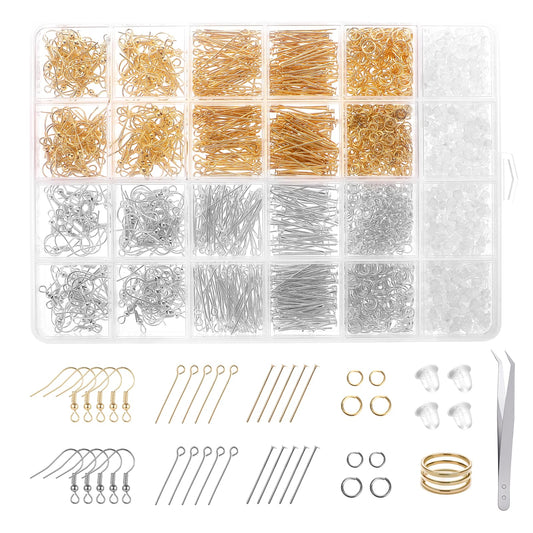 Styquenzer Earring Making Kit, 2002Pcs Earring Making Supplies with Earring Hooks, Jump Rings, Earring Backs, Earring Pins and Tweezers Earring Making Findings for DIY Jewelry Making Earring Repair