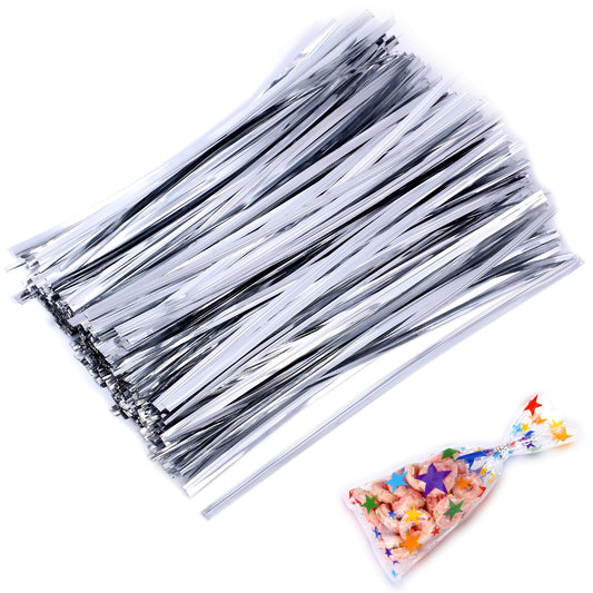 800pcs Twist Ties 6 Inch Metallic Ties Closure for Bags Reusable Plastic Bread Twist Ties Sealing Strips for Bakery Candy Bags Cookies Chocolate, Silver