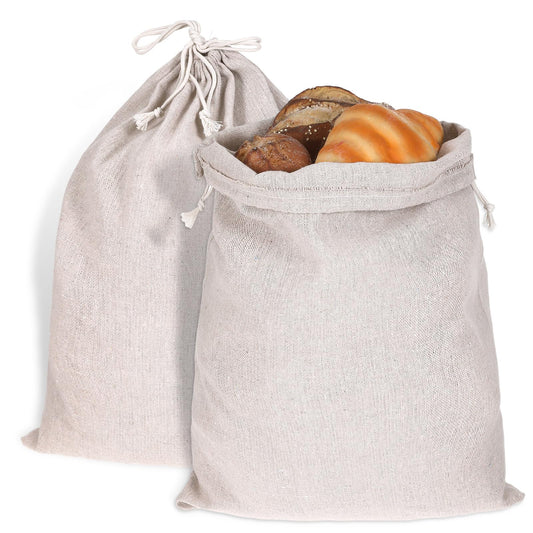 Linen Large Bread Bags for Homemade Bread 2Pcs Reusable Cotton Drawstring Bread Bags for Food Storage 12 x 15 in Natural Linen Bread Storage Bag for Artisan Sourdough Bread Bags Bakery Baguette Bag