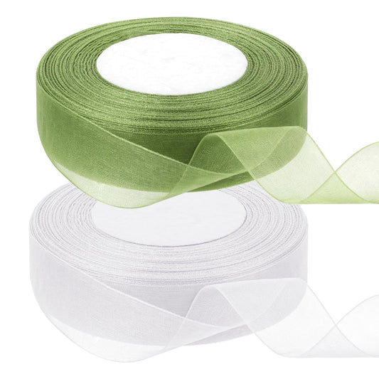 2 Rolls Organza Ribbons White Organza Transparent Gift Ribbon 45 m x 2 cm Wedding Cake Ribbon Satin Ribbon Shimmering Ribbon Chiffon Gift Ribbon for Wedding Decoration DIY Party Decorations