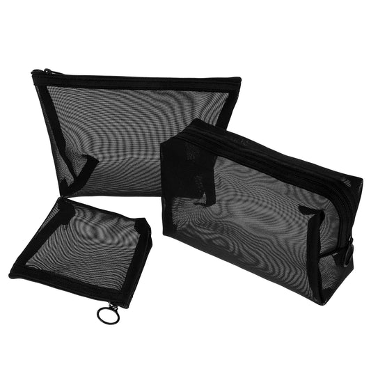 3 PCS Mini Zipper Toiletry Bag Mesh Makeup Bags Organizing Mesh Zipper Pouch Nylon Small Purse Cosmetic Stationery Case Storage Makeup Bags Offices Travel Organizer Accessories Kit