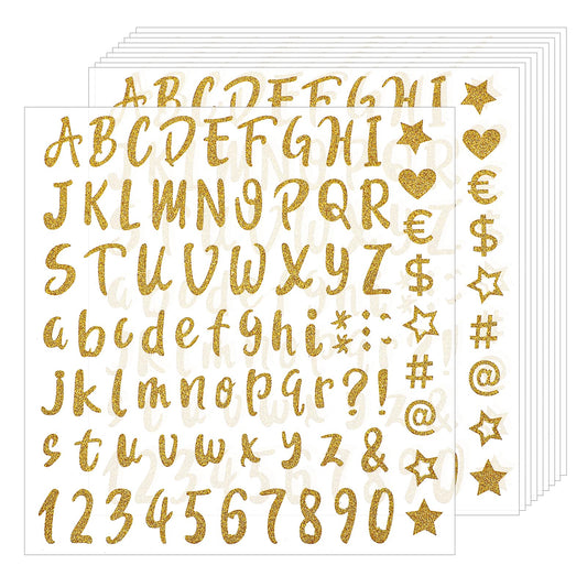 10 Pcs Glitter Alphabet Letter Stickers Letter and Number Stickers Alphabet Number Stickers Letter Stickers for Scrapbooking Gold Letters Stickers for DIY Crafts Art Making Grad Cap Decoration