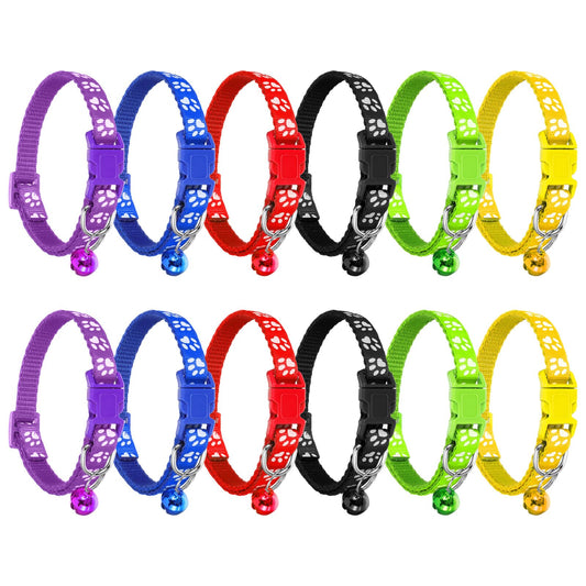 12 Pcs Puppy Collars with Bell, Puppy Whelping Collars Breathable Pet Collar Colourful Adjustable Dog Collar 19-32cm for Small Dog Cats
