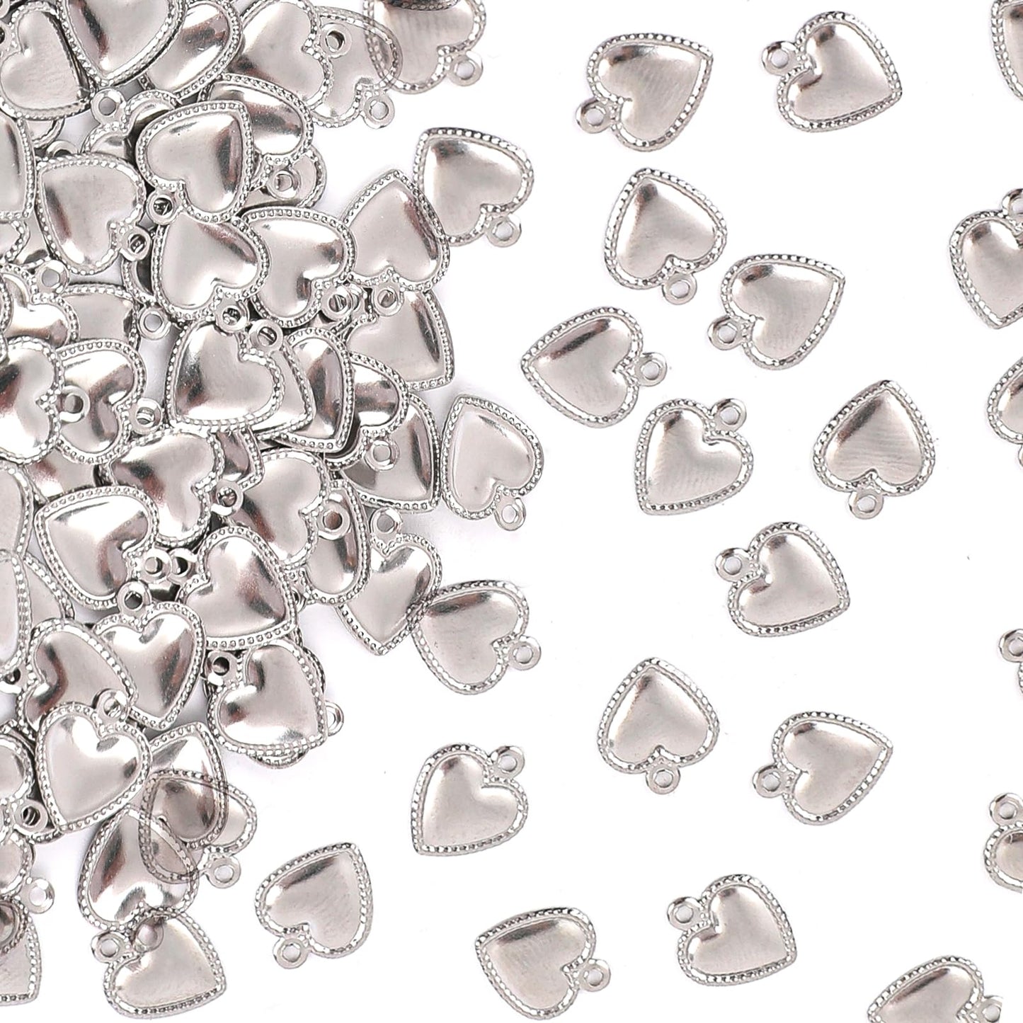 KALIONE 200 Pieces Heart Charms, Stainless Steel Bracelet Making Charms, Tiny Pendant Charms for Necklaces, Metal Silver Heart Charms for Necklace Bracelet Earring Jewellery DIY Crafts Making Supplies