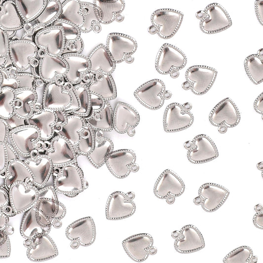 KALIONE 200 Pieces Heart Charms, Stainless Steel Bracelet Making Charms, Tiny Pendant Charms for Necklaces, Metal Silver Heart Charms for Necklace Bracelet Earring Jewellery DIY Crafts Making Supplies