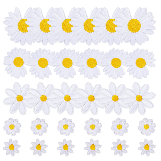 30Pcs Daisy Flower Embroidery Patches Iron On Patches for Clothing, Clothing Sew Applique, Flower Iron on Patches, Repair Patch for Clothing Pants Decoration and DIY Craft
