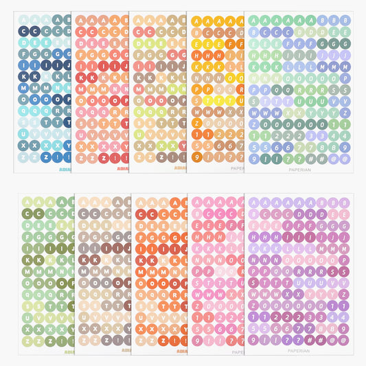 10 Sheets Small Alphabet Stickers Letter Decals Colorful Self Adhesive Alphabet Letter Stickers, Scrapbooking Letter Number Stickers for DIY Art Craft Making, Notebook, Decorative Stickers
