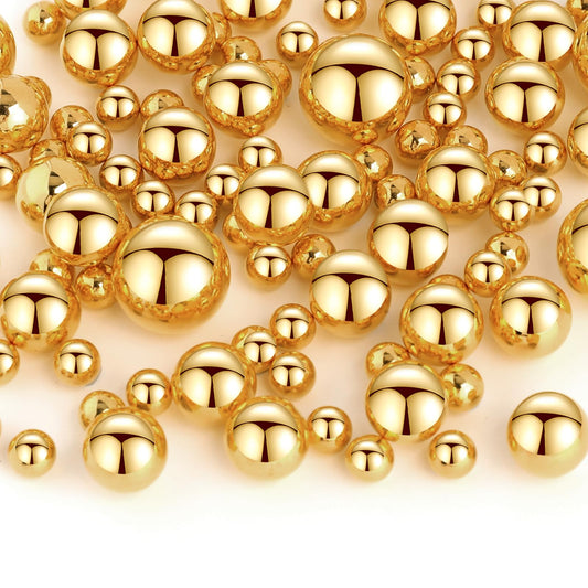 KALIONE 150 Pieces Simulated Pearl Beads for Vase Fillers Floating Faux Pearls No Hole Makeup Beads for Brushes Holder 3 Size Floating Gloss Pearls for Home Wedding Party Centerpieces Decoration(Gold)