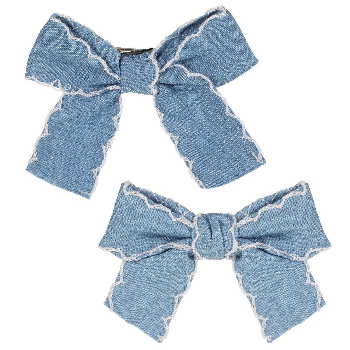 2Pcs Bow Denim Hair Clips for Women, Vintage Bow Barrettes with Lace Edges