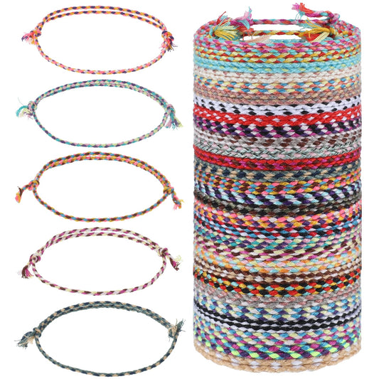 Xelsluthe 30Pcs Woven Wrap Friendship Bracelets for Women Colorful Adjustable String Bracelet Handmade Braided Friendship Ankle Bracelets for Women Men Party Favors Matching Accessory