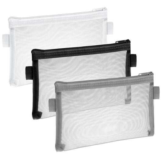 3 Pieces Mesh Makeup Bags, Zipper Pouch Bags Nylon Mesh Bag Small Cosmetic Pouch Mini Toiletry Bags Travel Storage Bag Purse Organizer for Home Office Supplies Travel Accessories (Black, White, Grey)