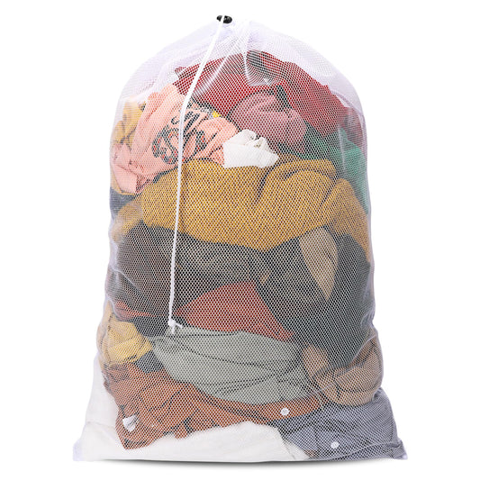 Laundry Bags, 1 Large Mesh Laundry Bag with Drawstring Closure, Large Laundry Bag, Laundry Net for Washing Machine, Reusable Laundry Net for Travel, Family, Dorm (60 x 90 cm, White)