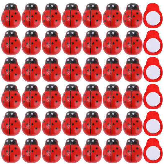 200 Pieces Mini Ladybirds Ornaments Tiny Resin Ladybird Model Figurine Miniature Fake Ladybug Self-Adhesive Wooden Ladybugs Stickers Micro Landscape Decor Home Garden Dollhouse DIY Accessories