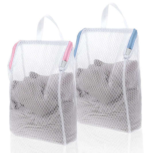 2 Pcs Mesh Laundry Bags with Handle 12 x 8 Inch Small Honeycomb Travel Laundry Bags for Washing Delicates, Garment Bag for Washing Machine Storage Organize Bag for Socks, Bra, Lingerie (Pink, Blue)
