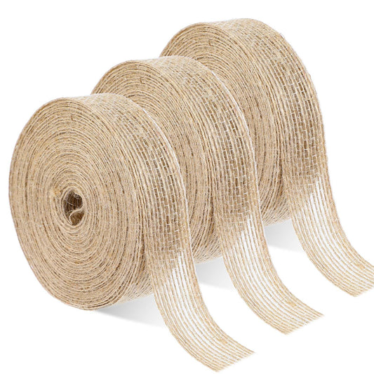 3 Pcs Jute Burlap Fabric Ribbon 33 Yards Natural Fabric Burlap Ribbon Brown Fabric Craft Ribbon Personalized Ribbons for Arts, Crafts, Gift Wrapping, Wedding Events, Party and Home Decor 0.8" X 11yard