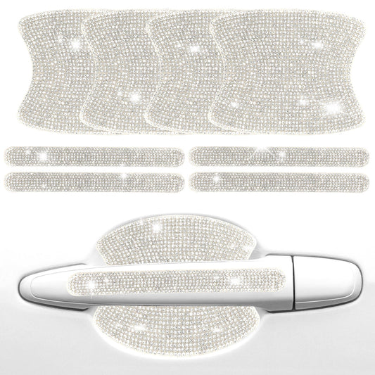 KALIONE Car Door Handle Stickers Universal Rhinestone Car Handle Cover Car Door Bowl Protection Silver Door Handle Protector Car Stickers and Decals for Women Man Car Accessories 8PCS