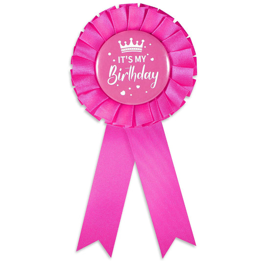 It's My Birthday Brooch Satin Birthday Ribbon Badge Pink Fabric Tinplate Badge Pin for Girls Party Decorations Gifting Party Favors
