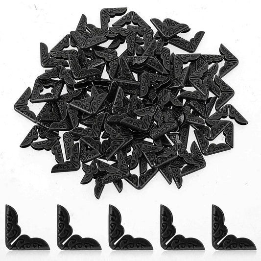Mozeat Lens Pack of 100 Book Corners Edge Protectors Black Metal Corner Protectors for Book Corners Edge Cover in Vintage Style 14 mm Carved Decoration for Photo Album Notebook Menus Scrapbooks