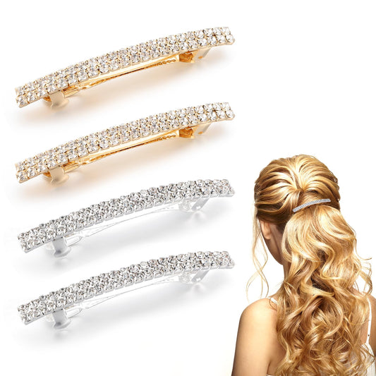 4 Pcs Hair Barrettes for Women, Sparkly Rhinestone Bling Hair Clips, Hair Jewels, Small Hair Clip, Crystal Hair Clip, Ponytail Holder Side Clips, Rhinestone Hair Accessories(2Gold, 2Silver)