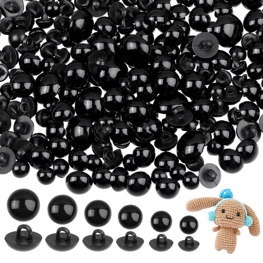 salbsever 320pcs Sew On Safety Eyes Plastic Mushroom Domed Sewing Crafting Eyes Round Buttons Black 8mm to 15mm Flatback Button Beads for DIY Bear Stuffed Animals Crochet Making