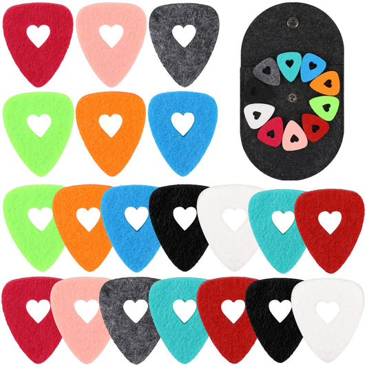 20 Pcs Felt Ukulele Picks, Heart Shape Ukulele Picks Guitar Pick Ukulele Pick Guitar Pick Holder, Easy Grip Felt Picks for Bass, Ukulele, Guitar(10 Colors)