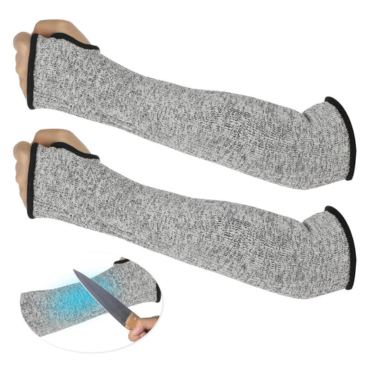Cut Resistant Knit Sleeves with Thumb Slot, 1 Pair Arm Protection Sleeves Level 5 Cut Resistant Protective Work Sleeve Protection Slash Resistant Safety Protective Arm Sleeves for Garden Kitchen Farm