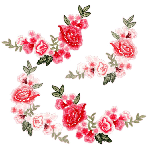 4 Pcs Flower Applique Patches Embroidered Flower Applique Patches Floral Appliques Peony Fabric Patches Bouquet Art Crafts Appliques Embellishments for Towel Clothes Sewing