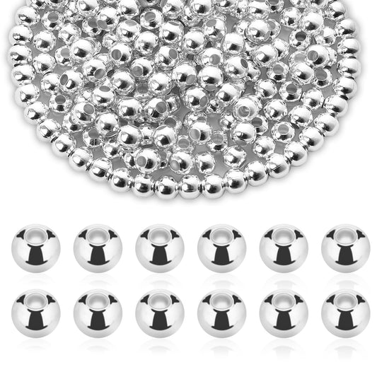 4mm Silver Metal Spacer Beads for Jewelry Making, 1500 Pcs Small Loose Beads with Hole Metallic Plated Round Ball Charms Caps Beads for DIY Bracelet Necklace Craft Projects Supplies
