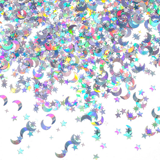 Moon Star Table Confetti Holographic Confetti Glitter Decor Iridescent Metallic Glitter Foil Sequin Decoration for Birthday Wedding Anniversary Table Confetti for Party DIY Face Makeup(60g/2.1oz)