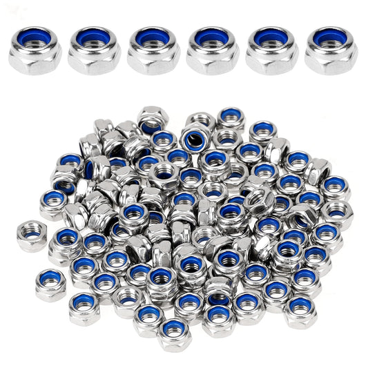 100 Pack M5x0.8mm Nylon Insert Hex Lock Nuts 304 Stainless Steel Self Lock Nuts,Silver