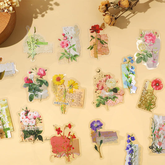 180 Pcs Self-Adhesive Floral Sticker Scrapbook Vintage Sticker Set Transparent Decorative Stickers for Scrapbook Notebook Journal Card Making Decoration DIY Crafts Laptops