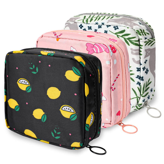 KALIONE 3Pack Sanitary Napkin Storage Bag, Portable Sanitary Pad Storage Bag, First Period Bag, Reusable Pads Menstrual Bag for Women, Menstrual Cup Pouch with Zipper for Office School Travel Supplies