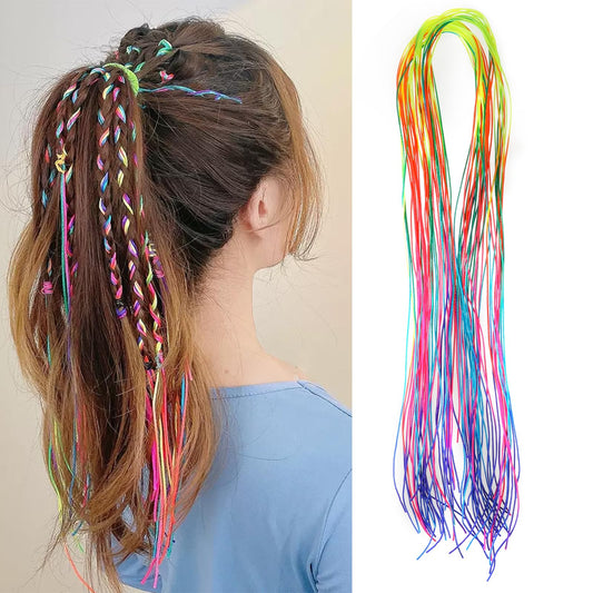 32Pcs Hair Tinsel Extensions Colorful Hair Strings Yarn Braiding Wire Ribbon Party Highlights Glitter Hair Thread for Girls and Women