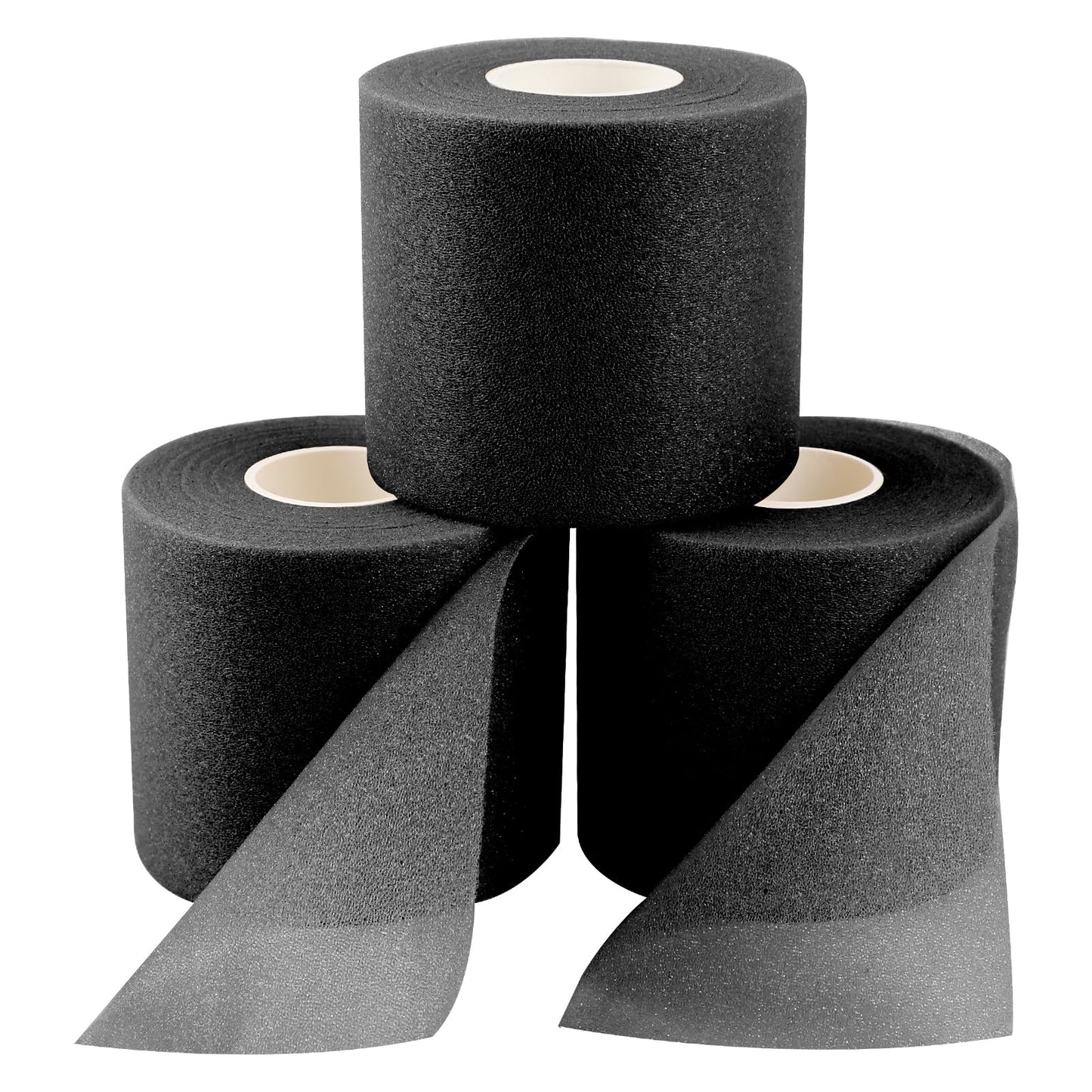 3 Rolls Foam Sports Tape, Baseball Wrist Band, Athletic Ankle Band, Pre Wrap Headbands, Breathable Sports Pre Wrap Tape, Elastic Band Roll for Wrist Ankle Knee Leg (Black)