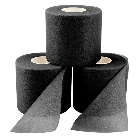 3 Rolls Foam Sports Tape, Baseball Wrist Band, Athletic Ankle Band, Pre Wrap Headbands, Breathable Sports Pre Wrap Tape, Elastic Band Roll for Wrist Ankle Knee Leg (Black)
