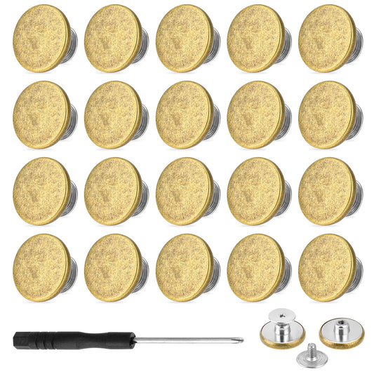 20 Sets Jeans Button Brass Buttons Removable Button No Sew Replacement Metal Buttons with Screwdriver Button Adjuster Repair Combo Thread Metal Buttons for Jeans Jackets（18mm）