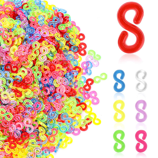 KALIONE 1000 Pcs S Clips for Rubber Band Bracelets, Plastic Bracelet Connector Clips, Rainbow Loom Rubber Band Clips, Rubber Band Bracelet Refills Clips Kit for Bracelets Necklace DIY Crafts Making